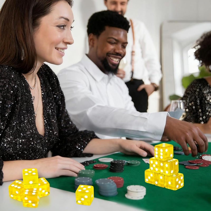 Abilat 12 Pieces 19mm Casino Dice Set Acrylic Translucent 6 Sided Game Dices Square Corner Dice for Casino Vegas Theme Birthday Party Supplies Board Games Table Games (Yellow) - Image 4